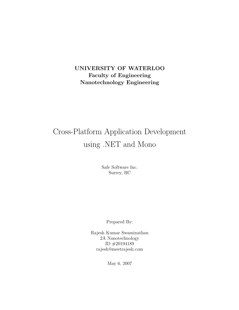 Cross-Platform Application Developement Using .NET and Mono