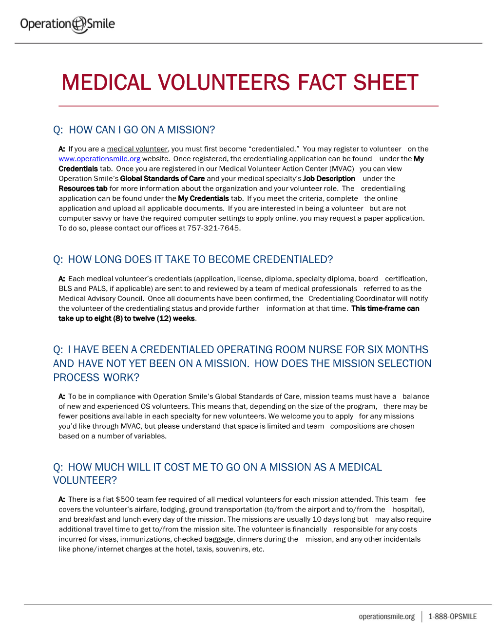 Medical Volunteers Fact Sheet