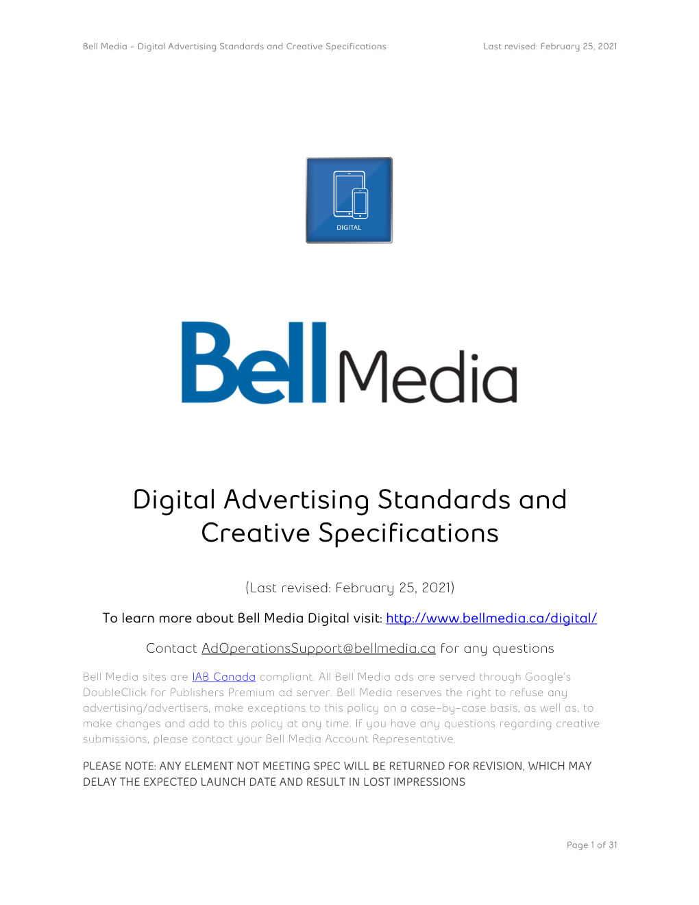 Digital Advertising Standards and Creative Specifications Last Revised: February 25, 2021