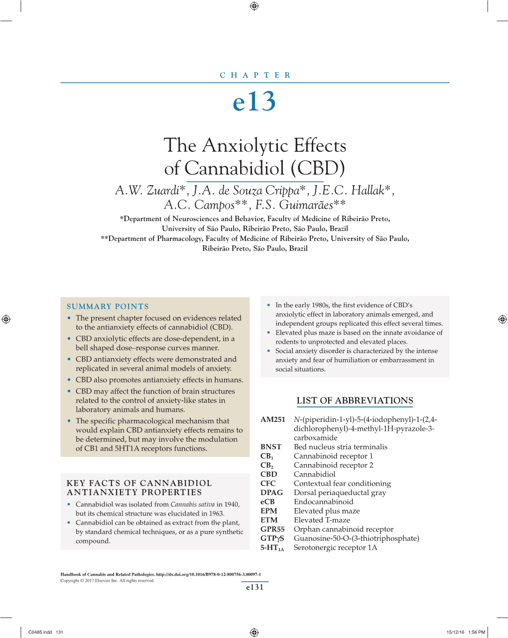 The Anxiolytic Effects of Cannabidiol (CBD) A.W