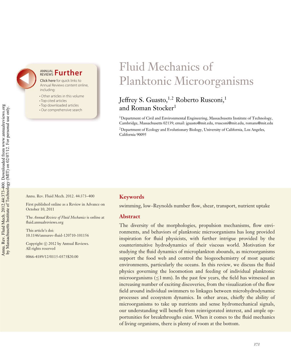 Fluid Mechanics of Planktonic Microorganisms