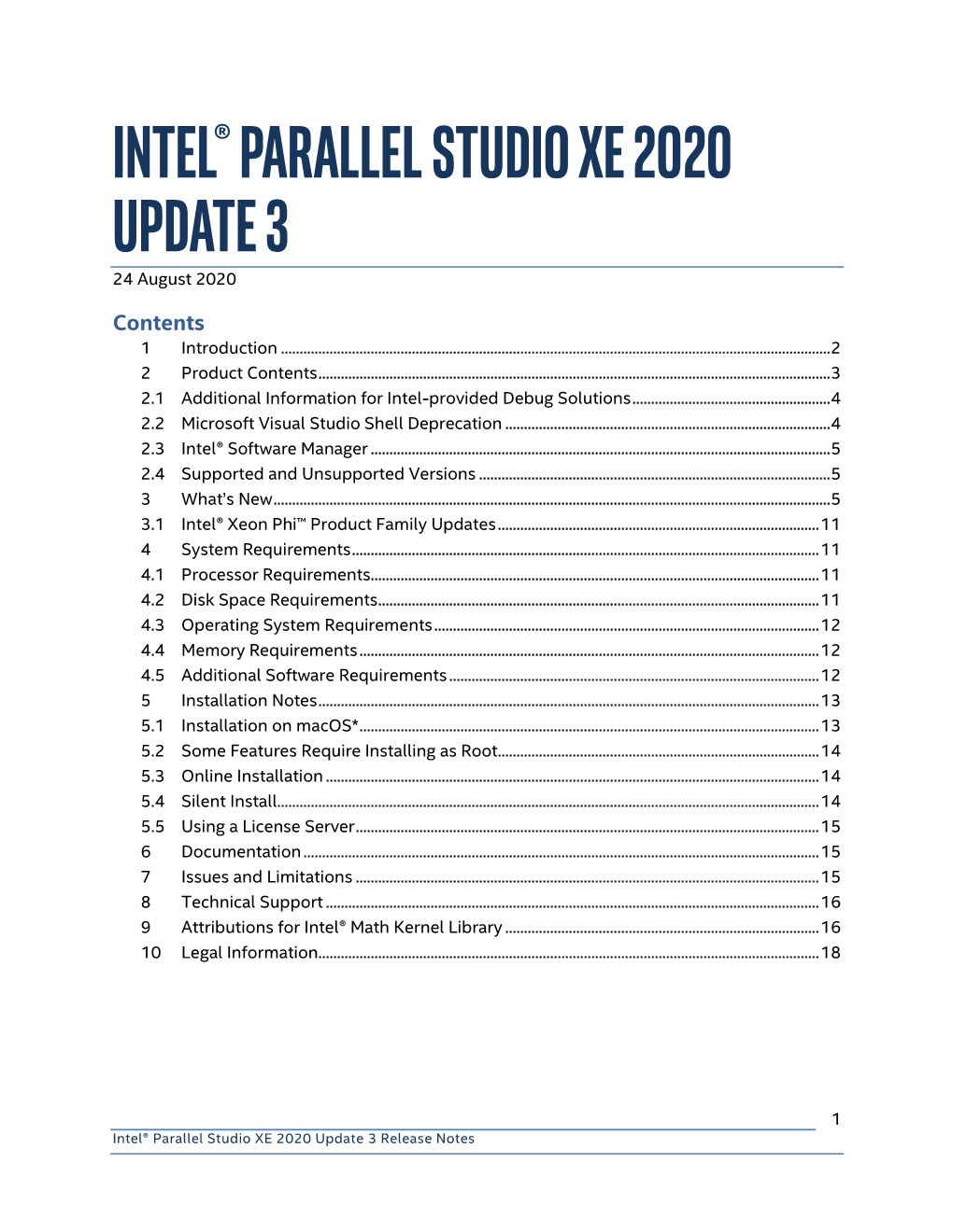 Intel® Parallel Studio XE 2020 Update 3 Release Notes