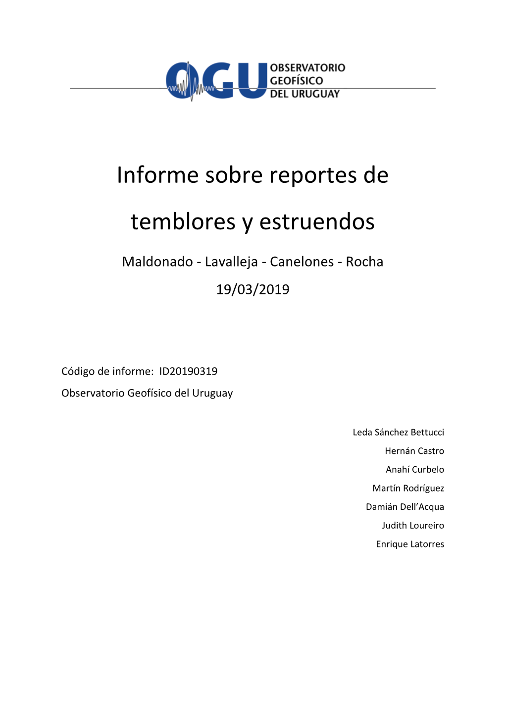 Informe Sobre Reportes De Temblores Y Estruendos