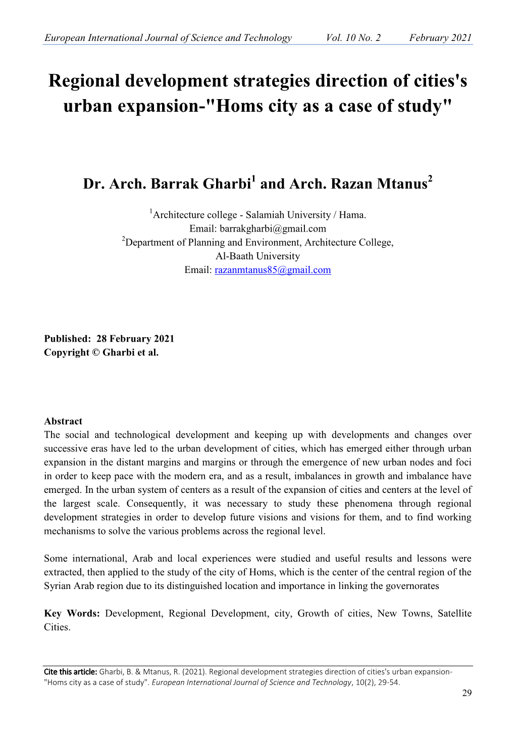 Regional Development Strategies Direction of Cities's Urban Expansion-"Homs City As a Case of Study"