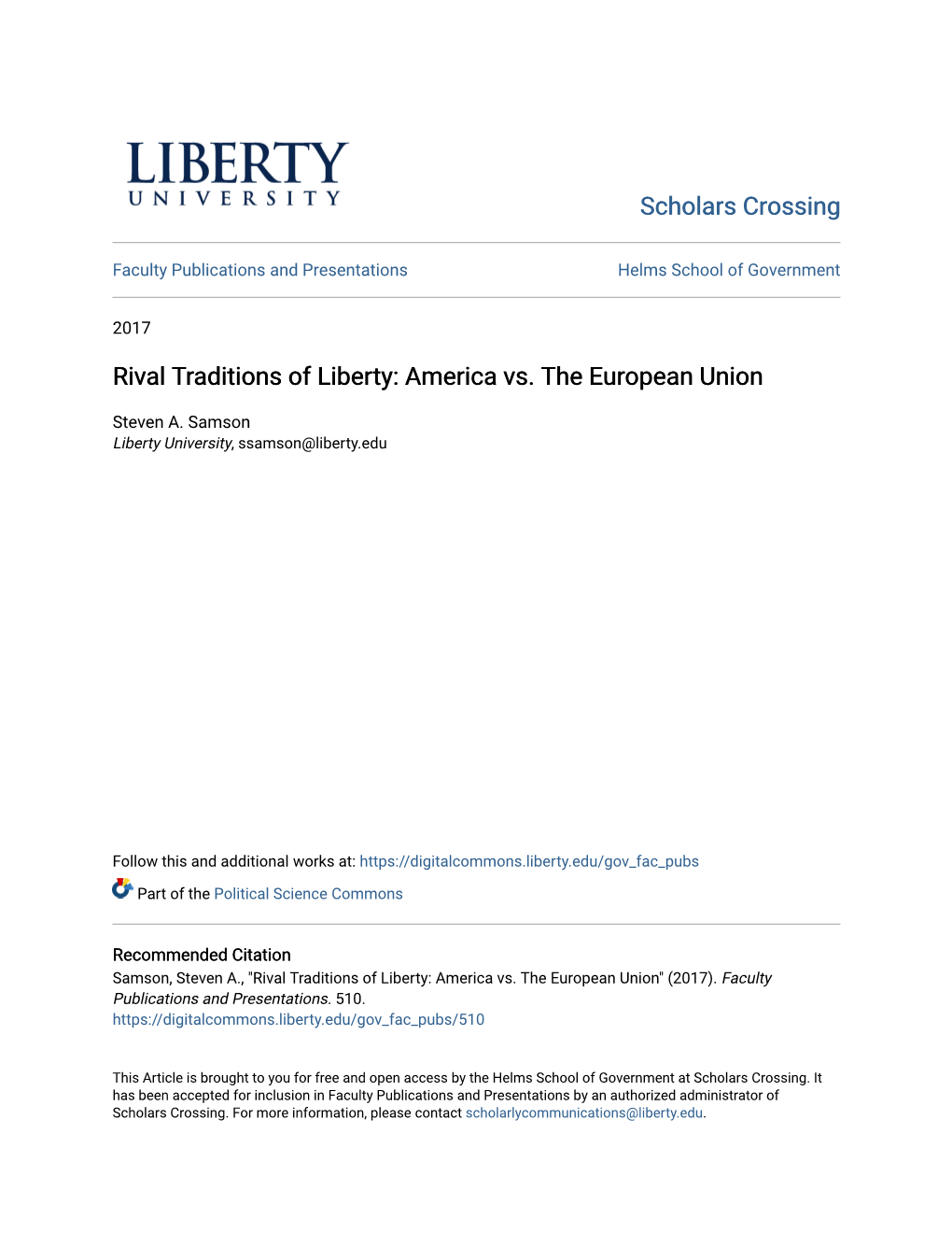 Rival Traditions of Liberty: America Vs. the European Union