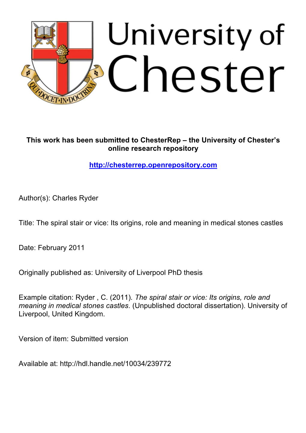 This Work Has Been Submitted to Chesterrep – the University of Chester’S Online Research Repository