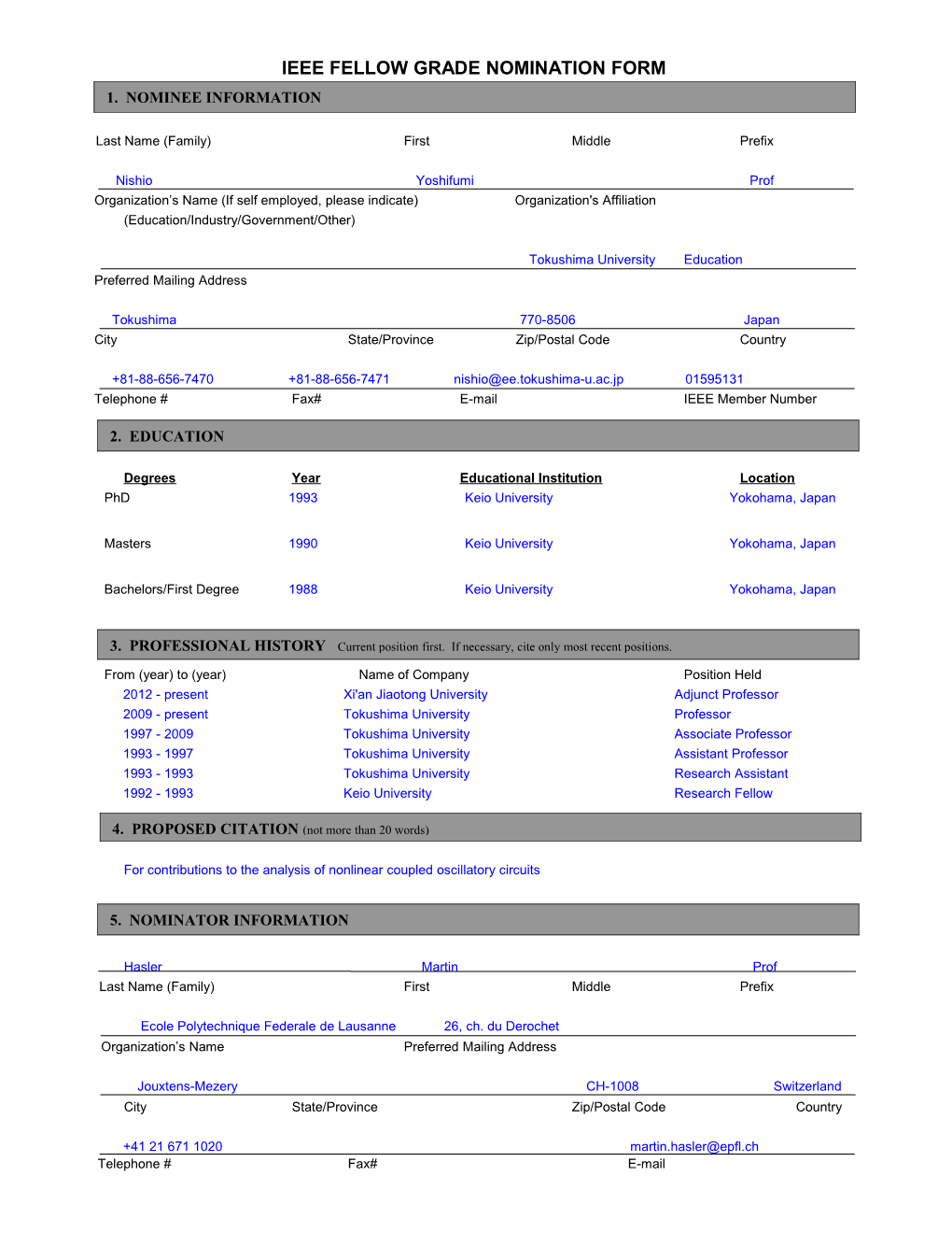 Ieee Fellow Grade Nomination Form