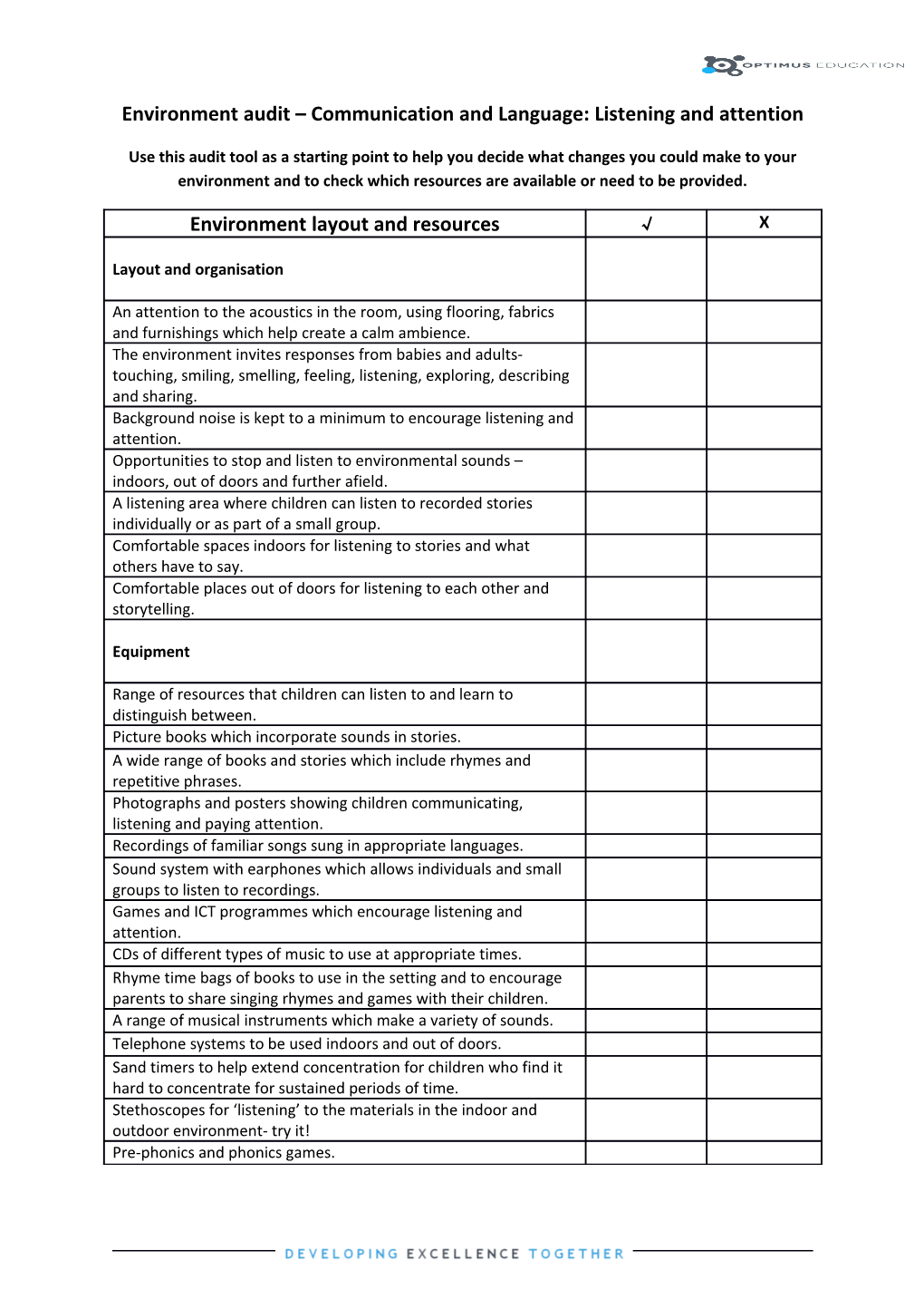 Environment Audit Communication and Language: Listening and Attention