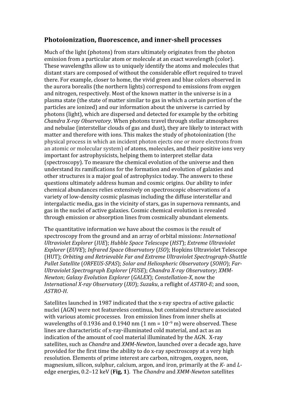 Photoionization, Fluorescence, and Inner-Shell Processes