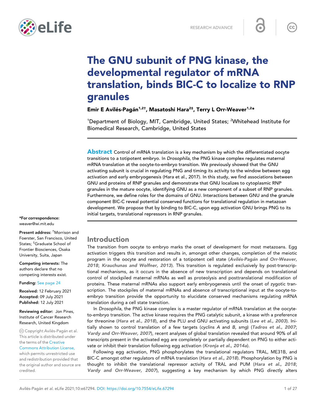 The GNU Subunit of PNG Kinase, the Developmental Regulator of Mrna