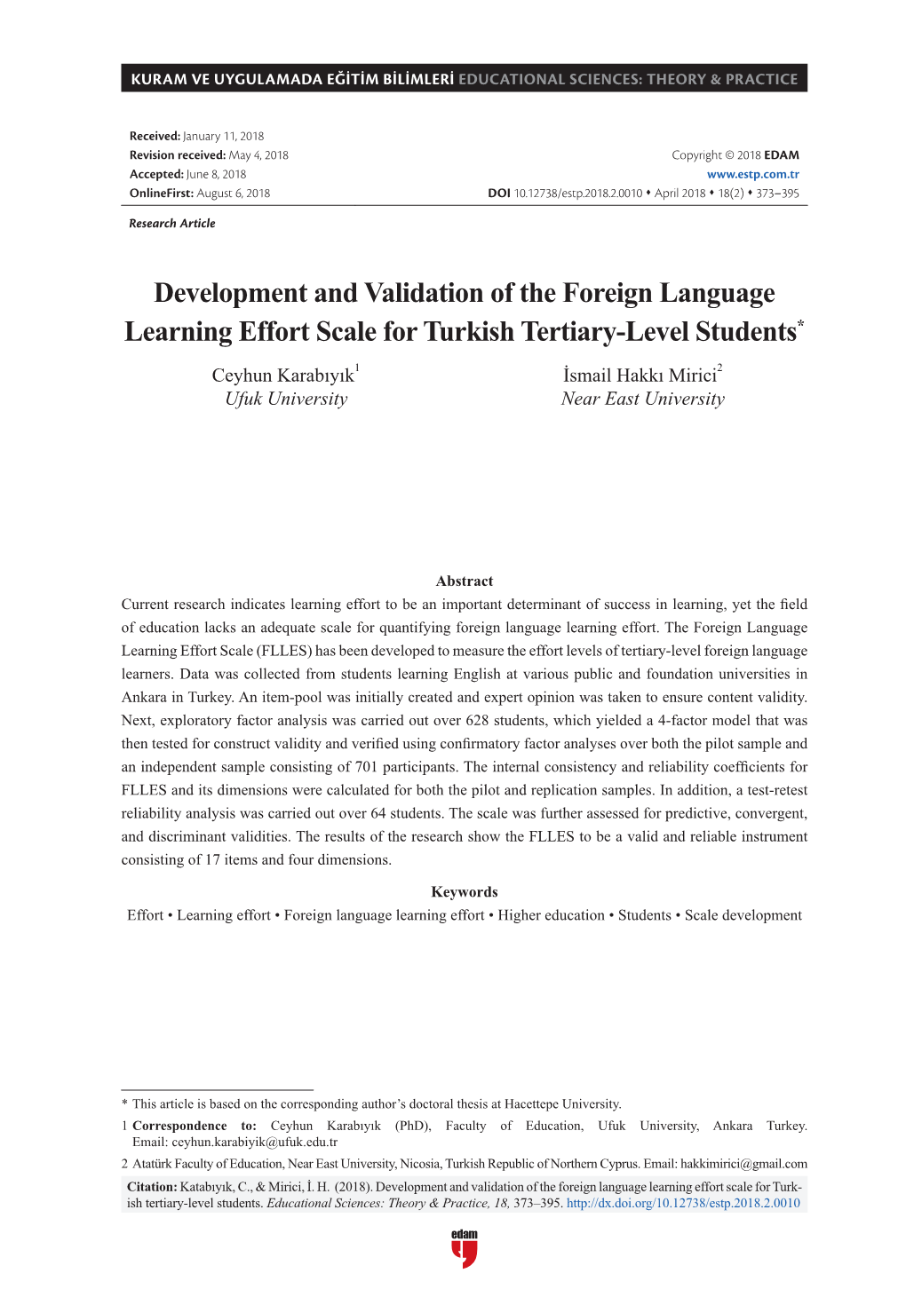 Development and Validation of the Foreign Language Learning