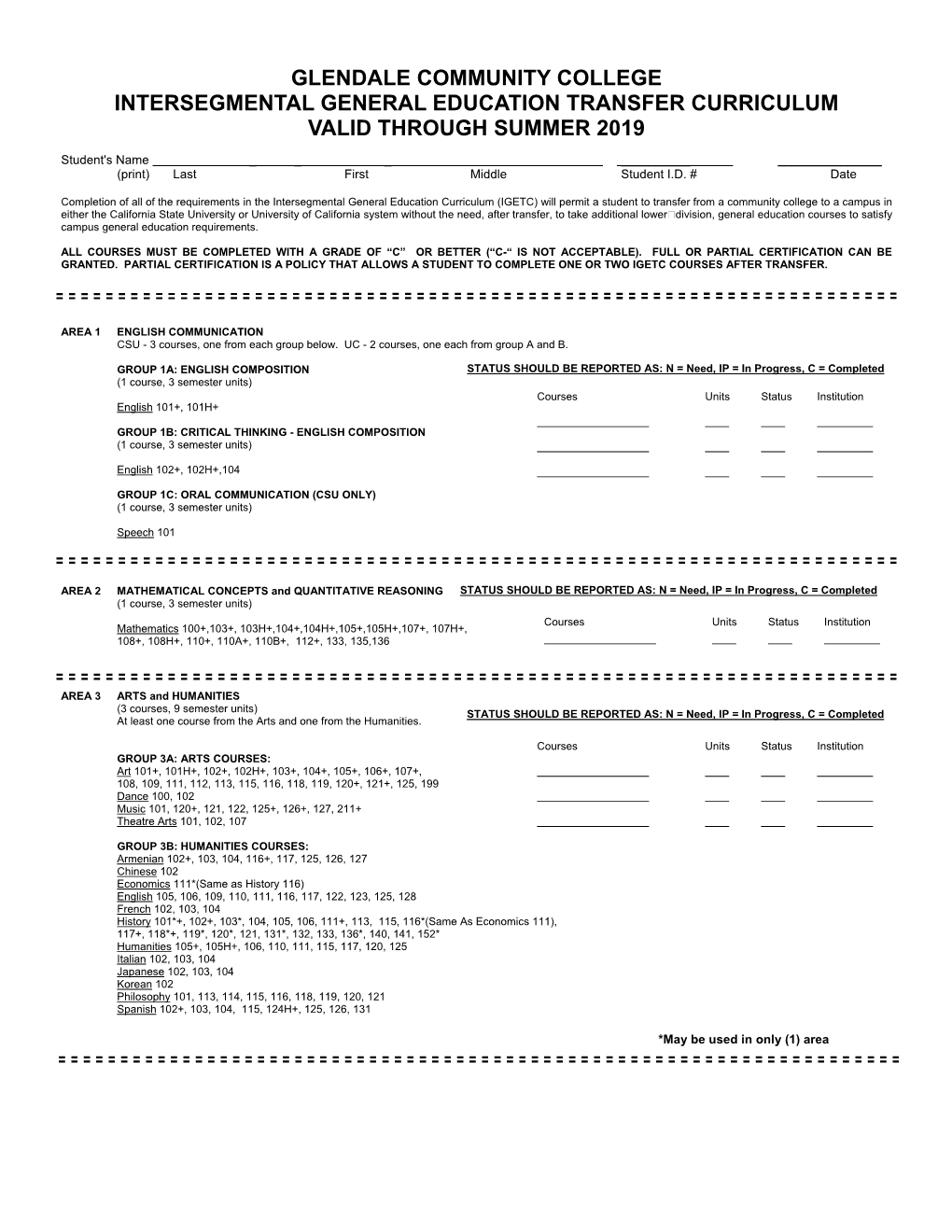 IGETC with Uc Limits 1819