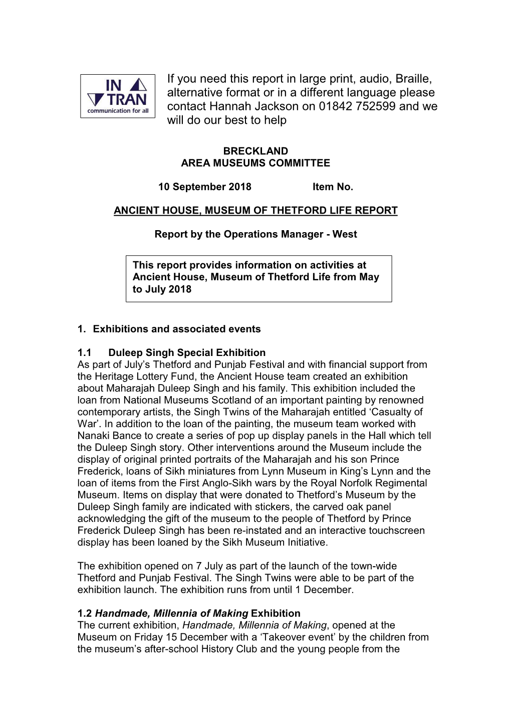 Ancient House Museum of Thetford Life Report PDF 54 KB