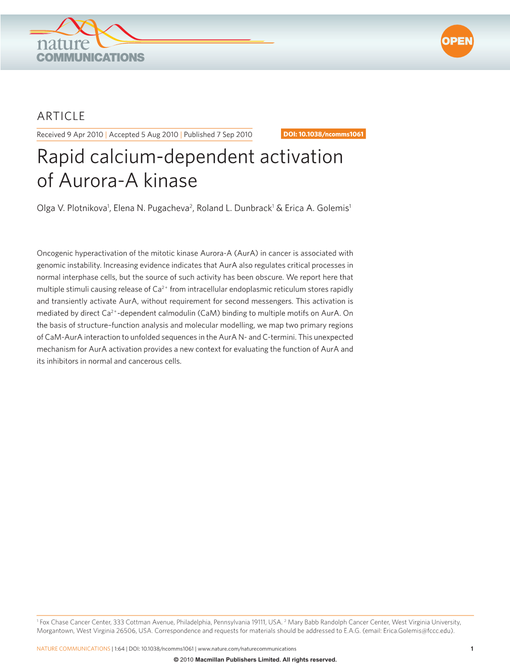 Rapid Calcium-Dependent Activation of Aurora-A Kinase