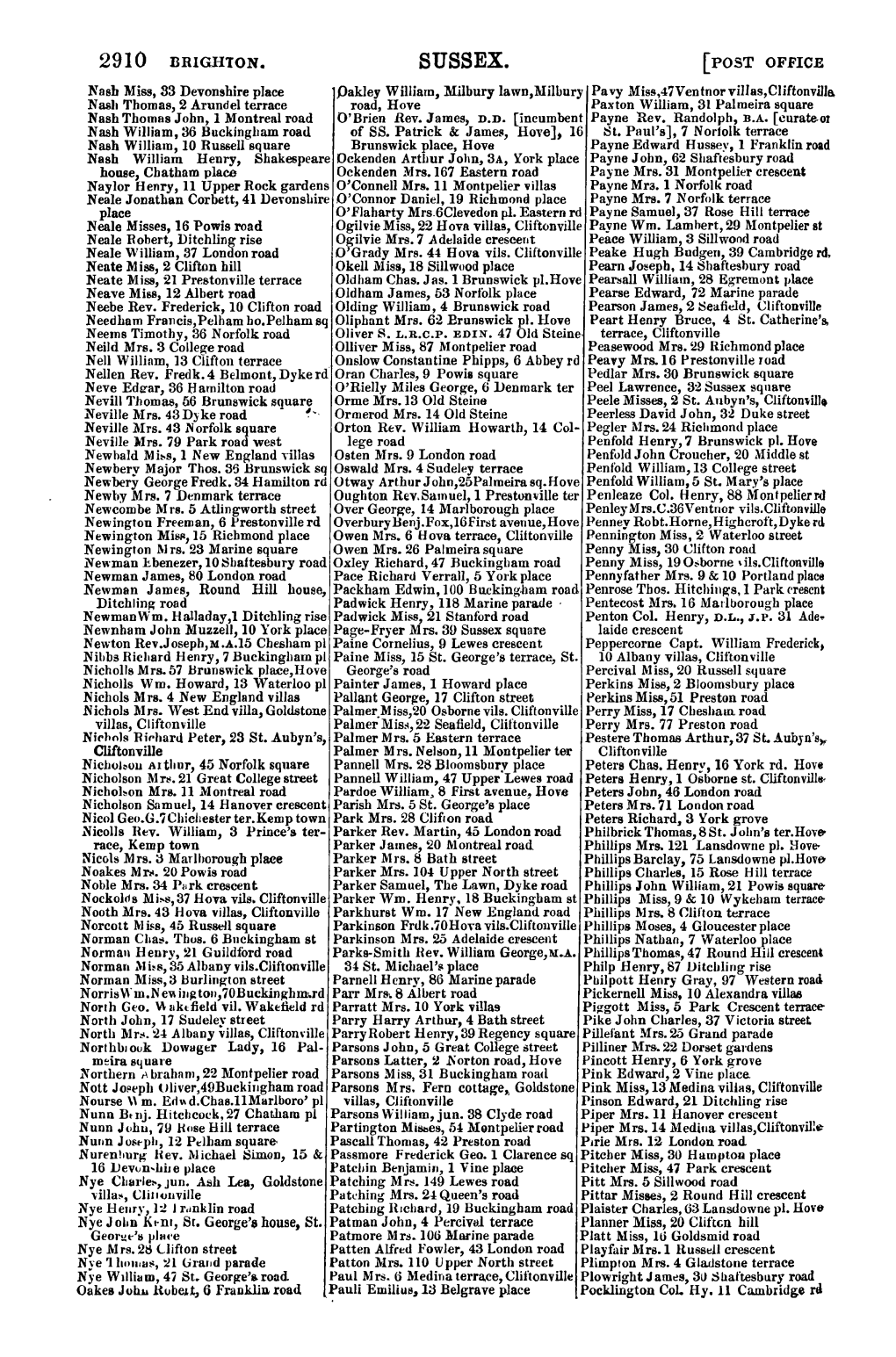 SUSSEX. [POST OFFICE Nasb Miss, 33 Devonshire Place Pakley Williarn, Milbury Lawn,Milbury Pavy Miss,47Ventnorvi1ias,Ciiftonville