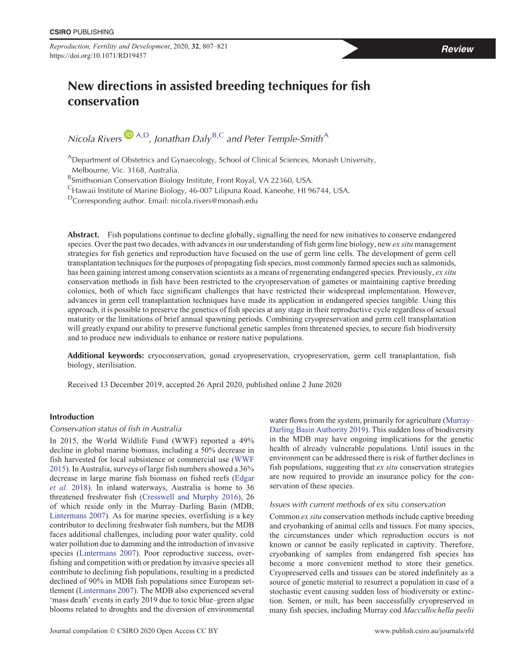 New Directions in Assisted Breeding Techniques for Fish Conservation