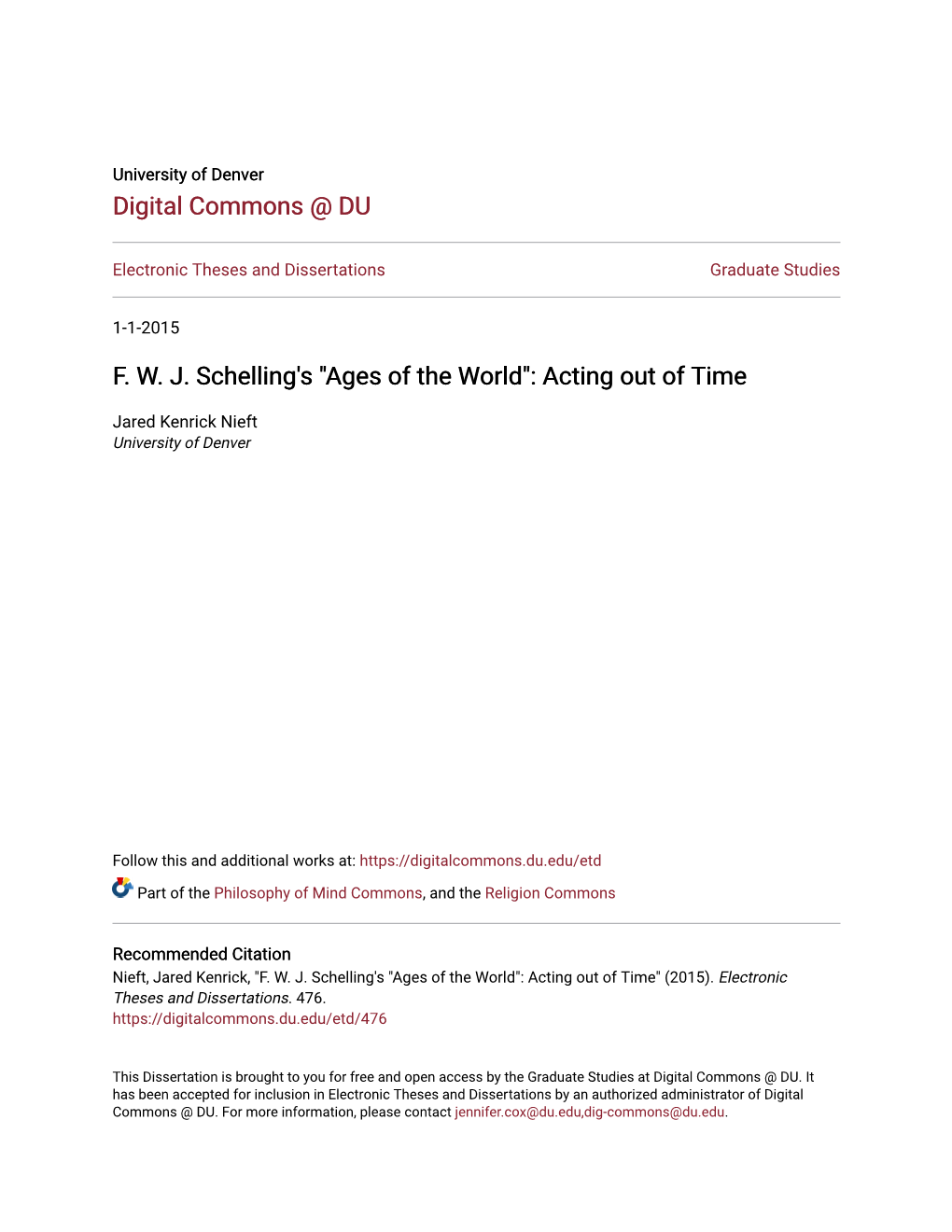 F. W. J. Schelling's "Ages of the World": Acting out of Time