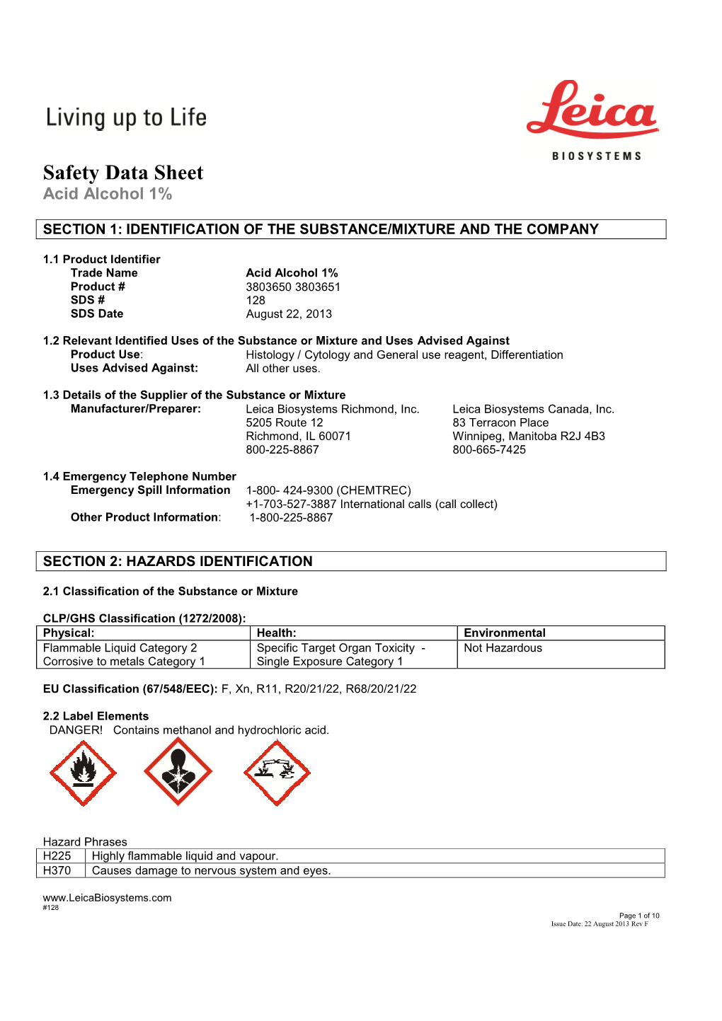 Safety Data Sheet Acid Alcohol 1%