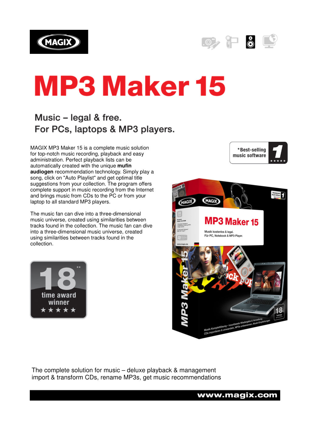 MAGIX MP3 Maker 15 Is a Complete Music Solution for Top-Notch Music Recording, Playback and Easy Administration