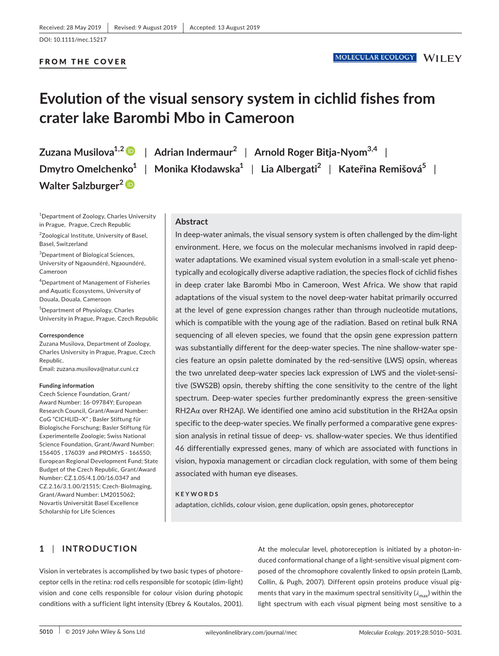 Evolution of the Visual Sensory System in Cichlid Fishes from Crater Lake Barombi Mbo in Cameroon