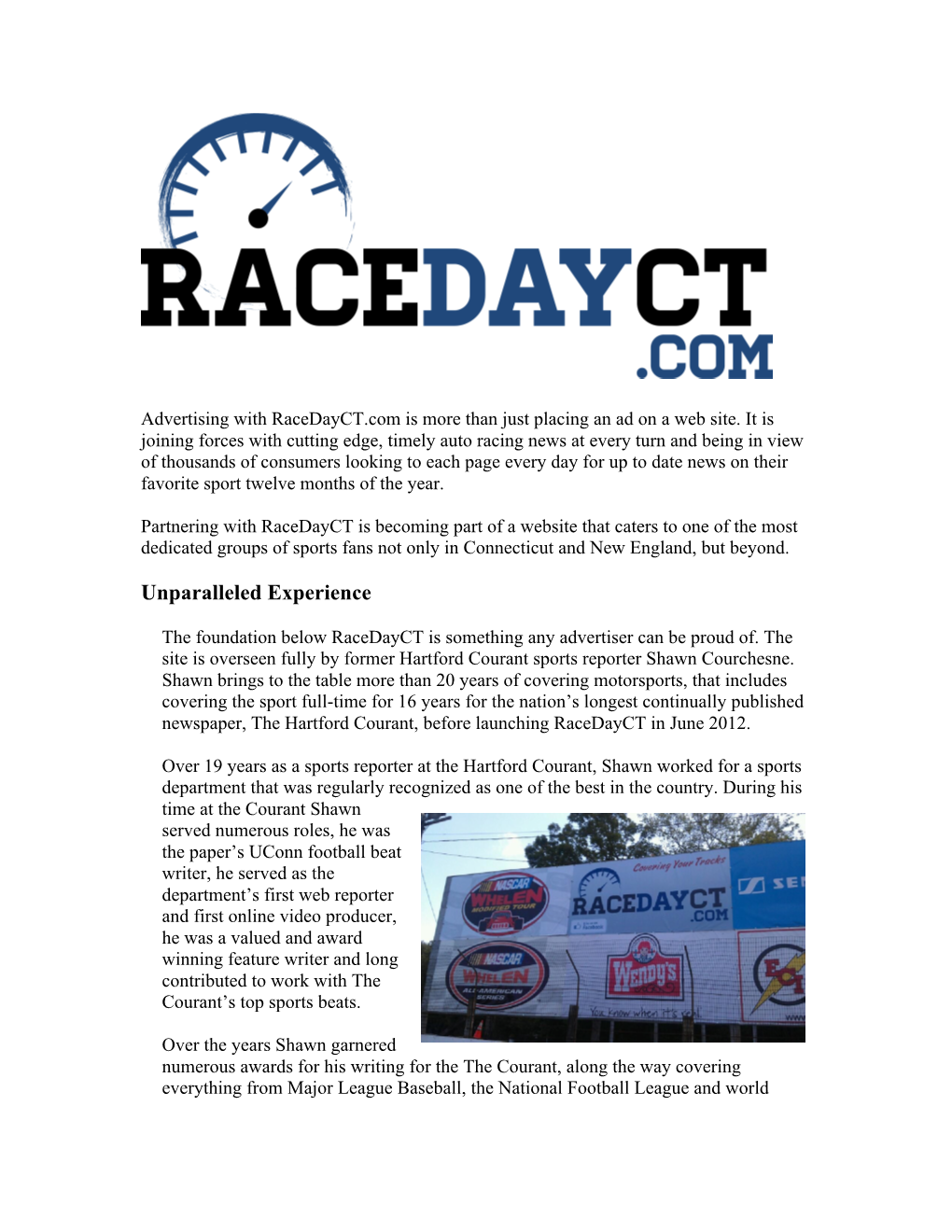 Racedayct Advertiser Information