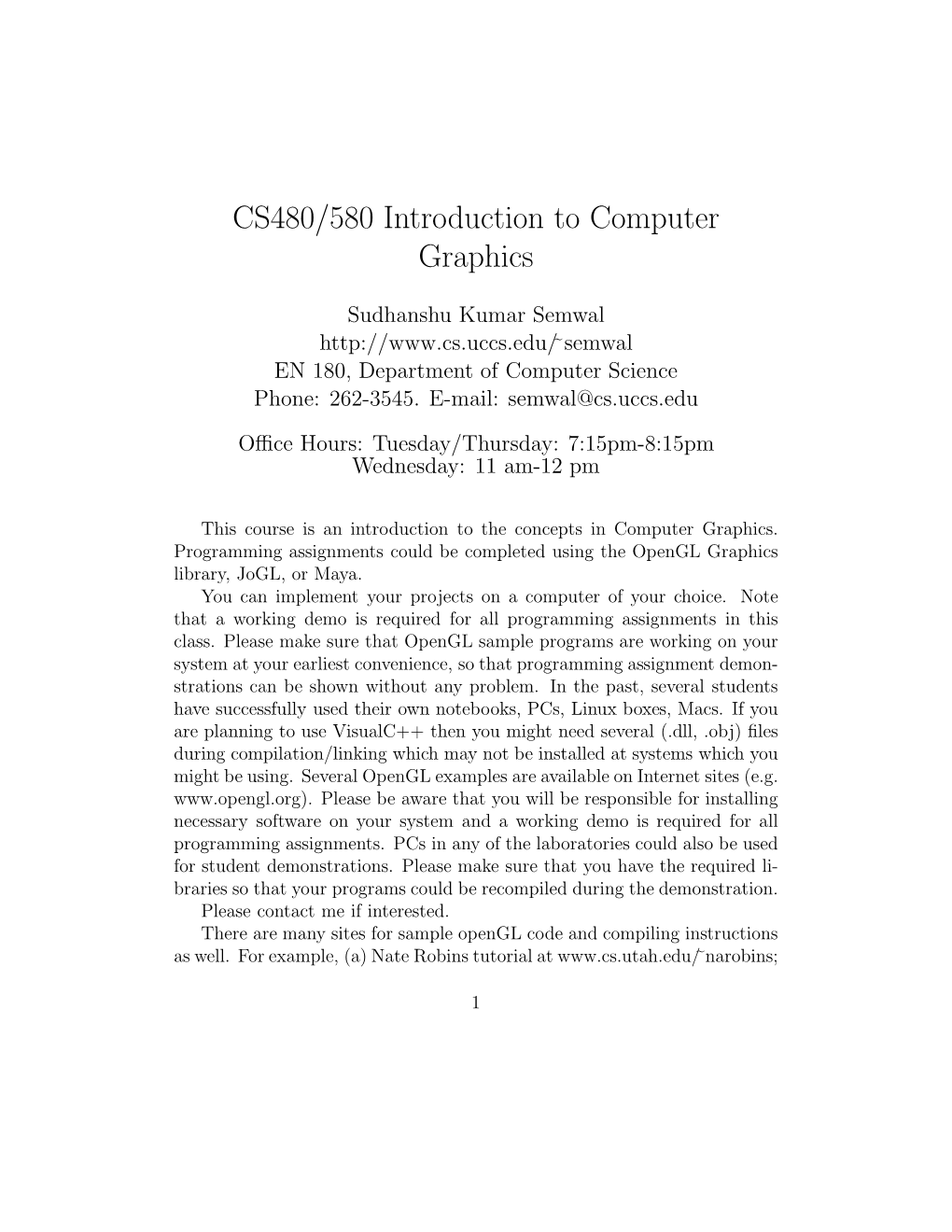 CS480/580 Introduction to Computer Graphics