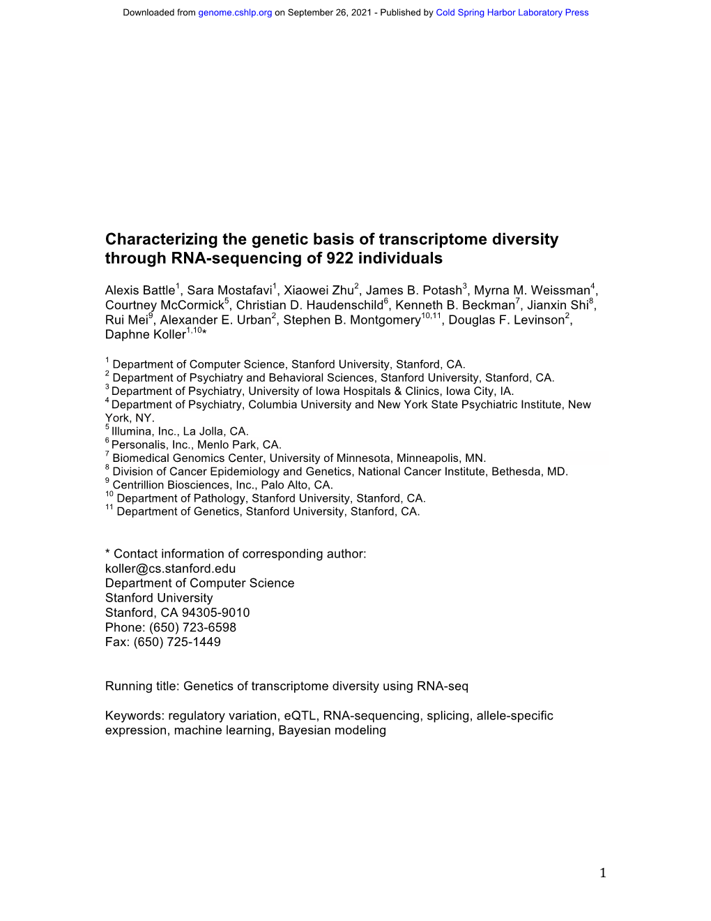 Characterizing the Genetic Basis of Transcriptome Diversity Through RNA-Sequencing of 922 Individuals