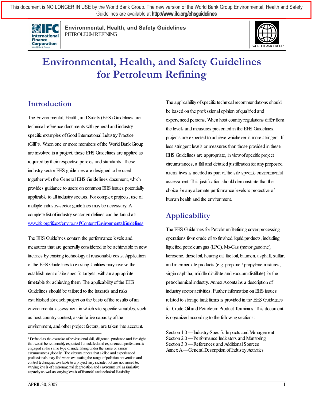 Environmental, Health, and Safety Guidelines for Petroleum Refining