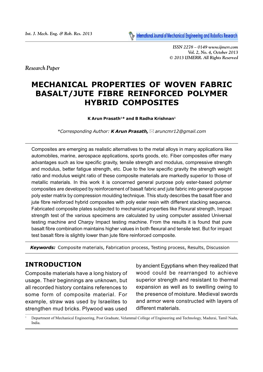 Mechanical Properties of Woven Fabric Basalt/Jute Fibre Reinforced Polymer Hybrid Composites