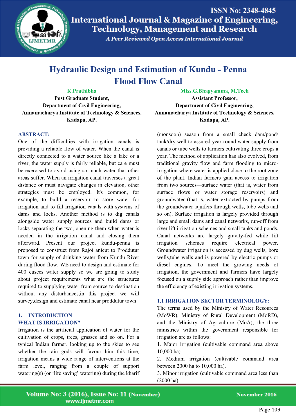 Hydraulic Design and Estimation of Kundu