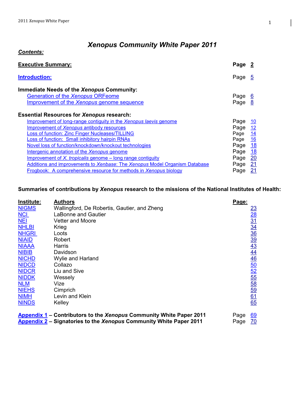 Xenopus Community White Paper 2009