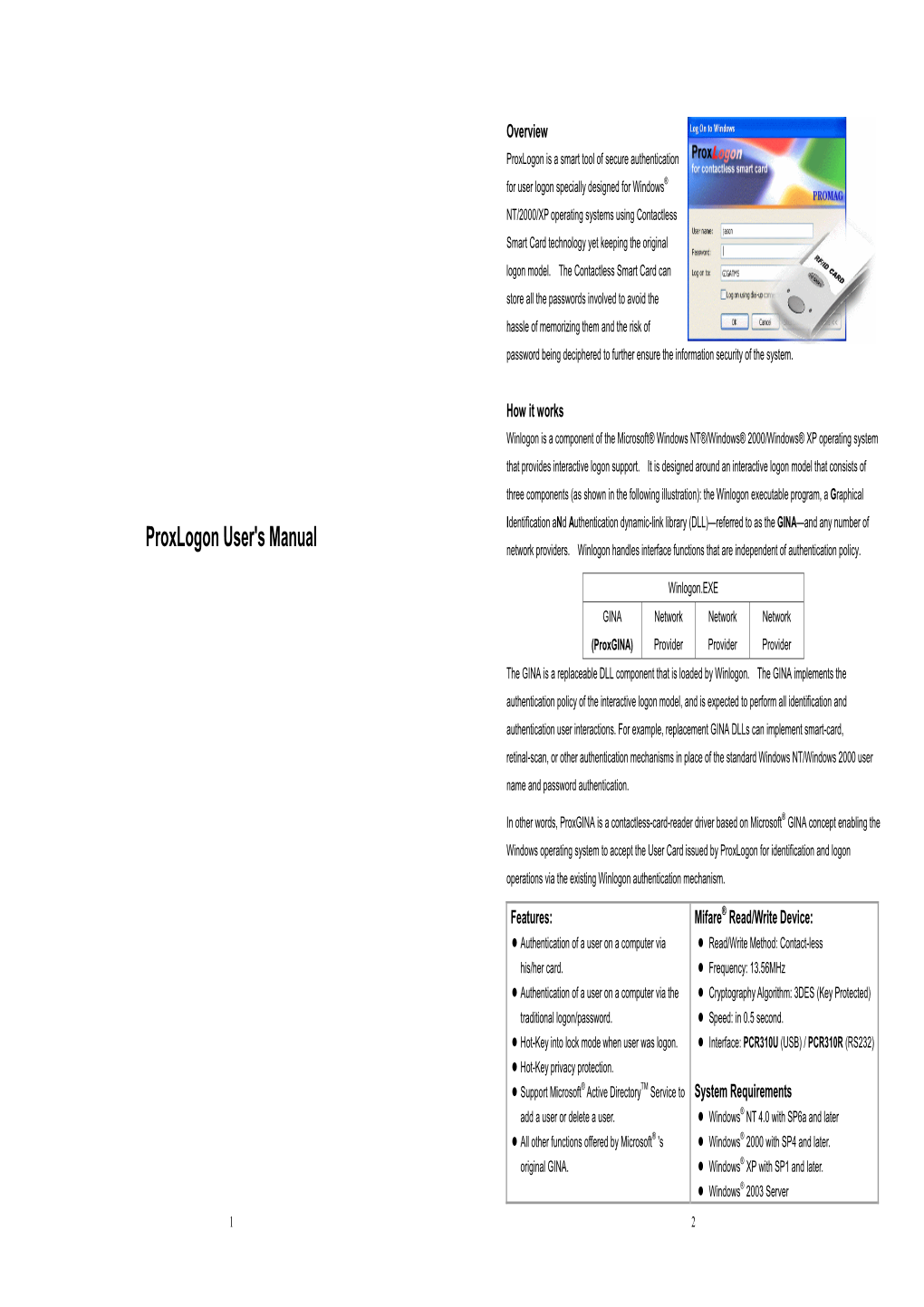 Proxlogon User's Manual Network Providers