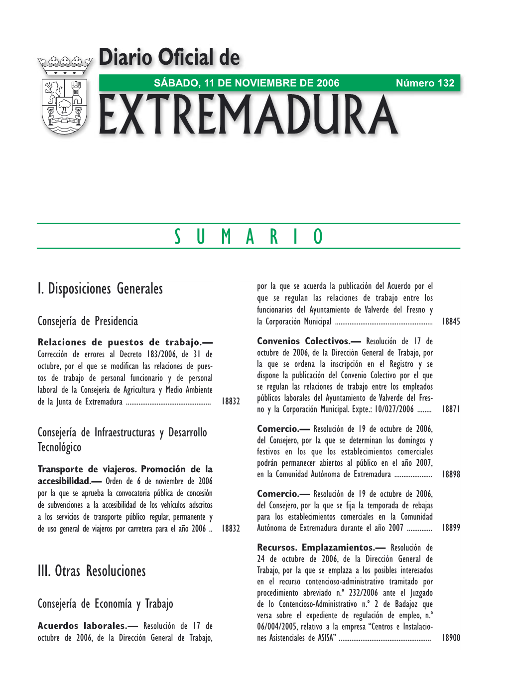 Diario Oficial De SÁBADO, 11 DE NOVIEMBRE DE 2006 Número 132