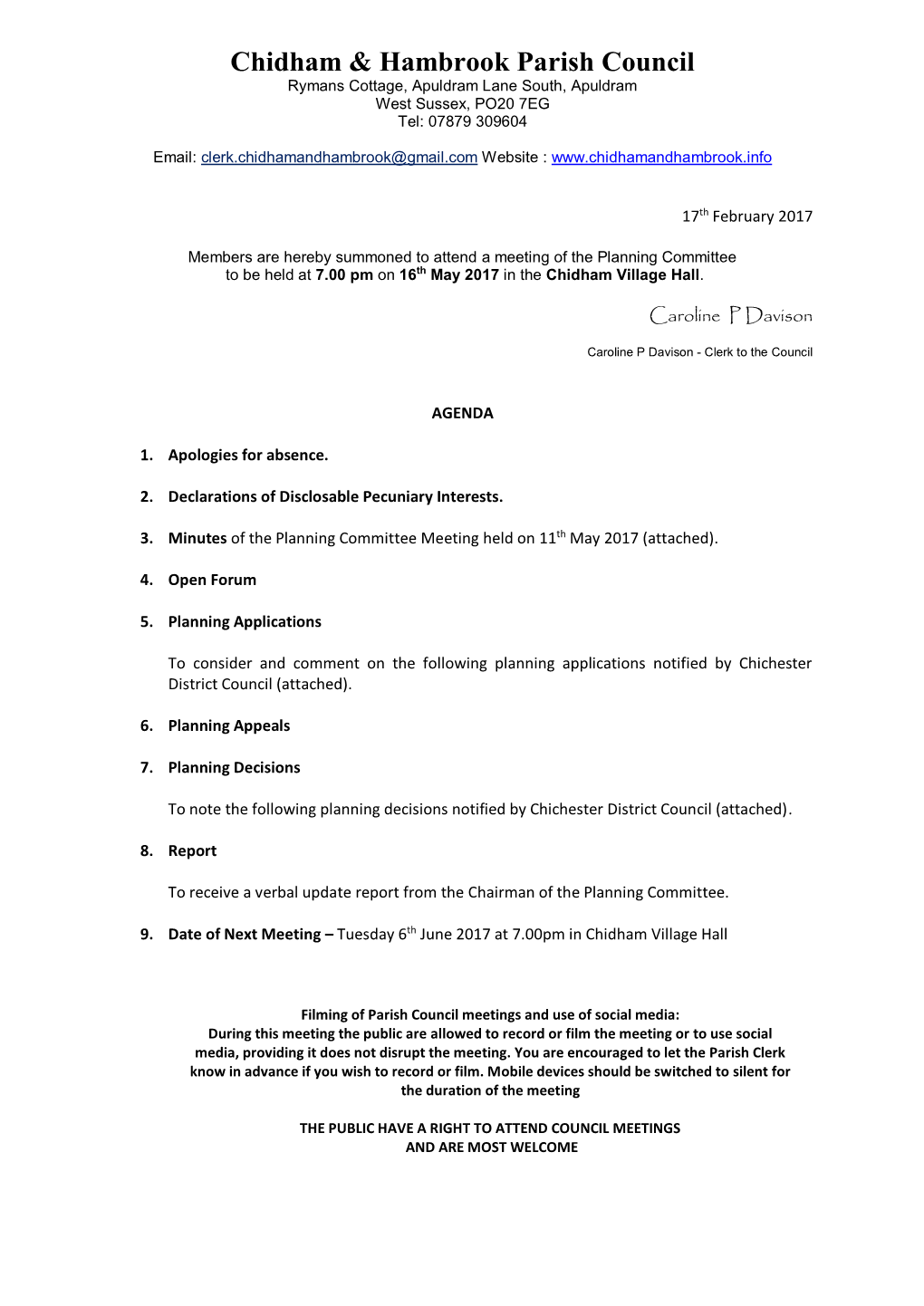 Agenda for Planning Committee