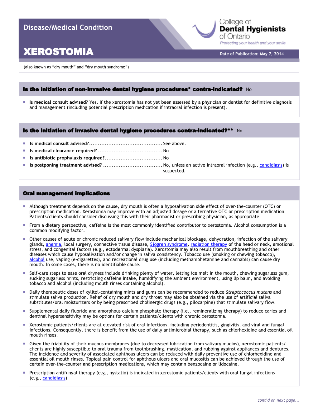 CDHO Factsheet Xerostomia