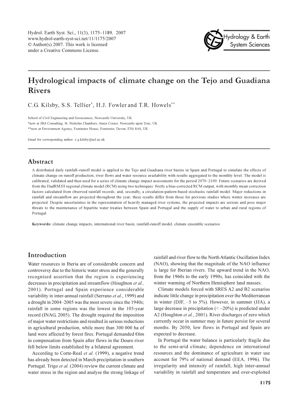 Hydrological Impacts of Climate Change on the Tejo and Guadiana Rivers © Author(S) 2007