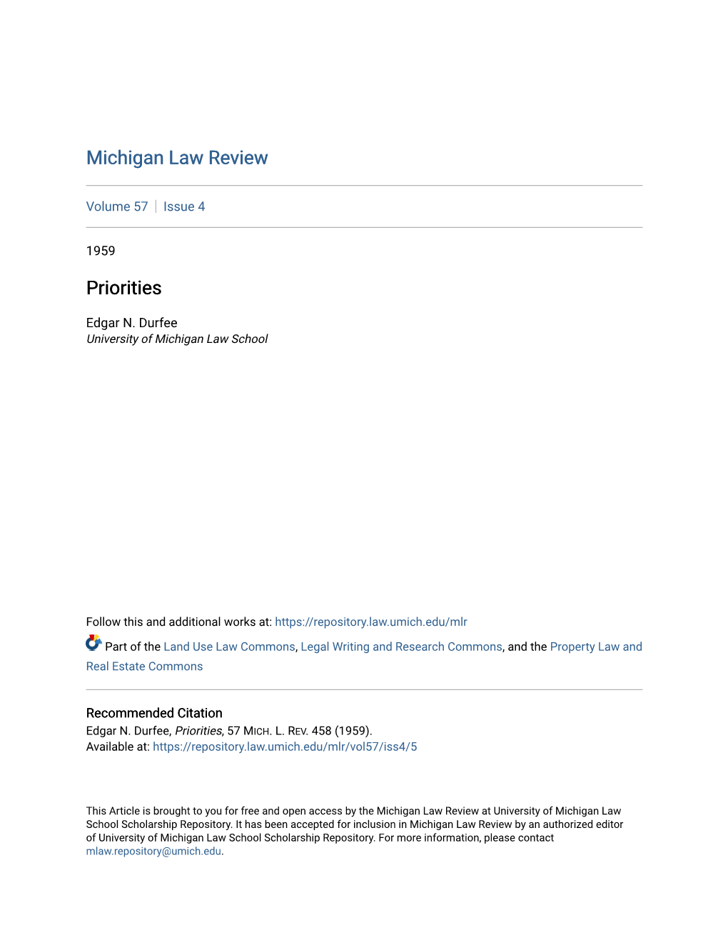 Michigan Law Review Priorities