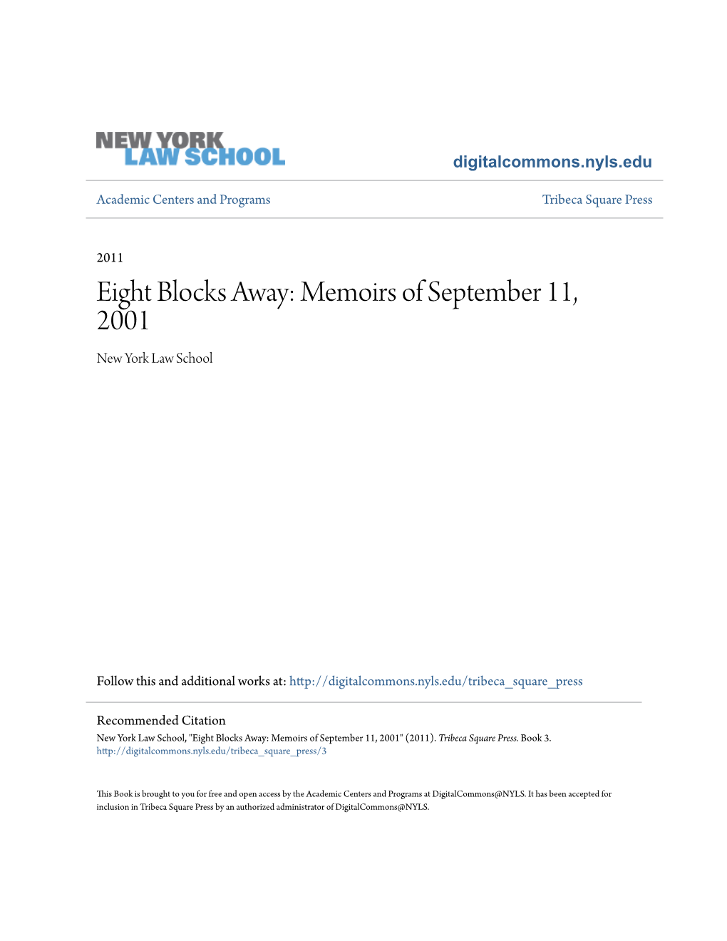 Memoirs of September 11, 2001 New York Law School