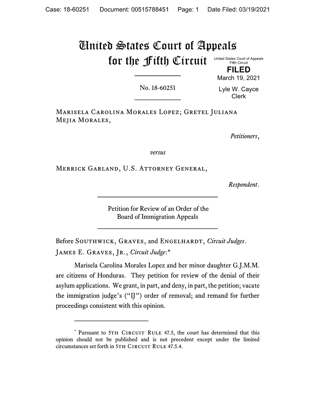 United States Court of Appeals for the Fifth Circuit Fifth Circuit FILED March 19, 2021