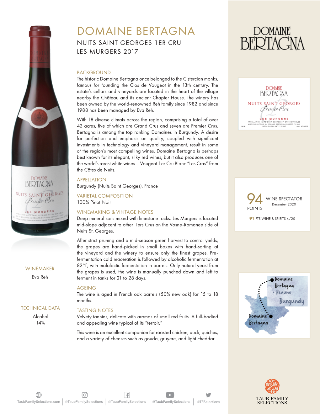 Domaine Bertagna Nuits Saint Georges 1Er Cru Les Murgers 2017