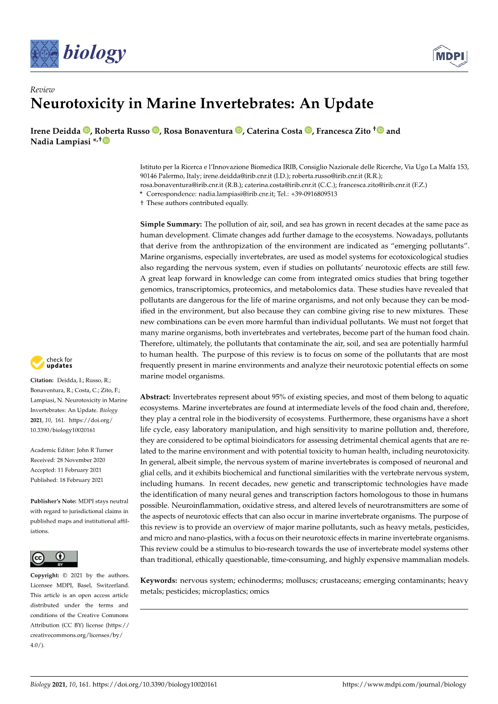 Neurotoxicity in Marine Invertebrates: an Update