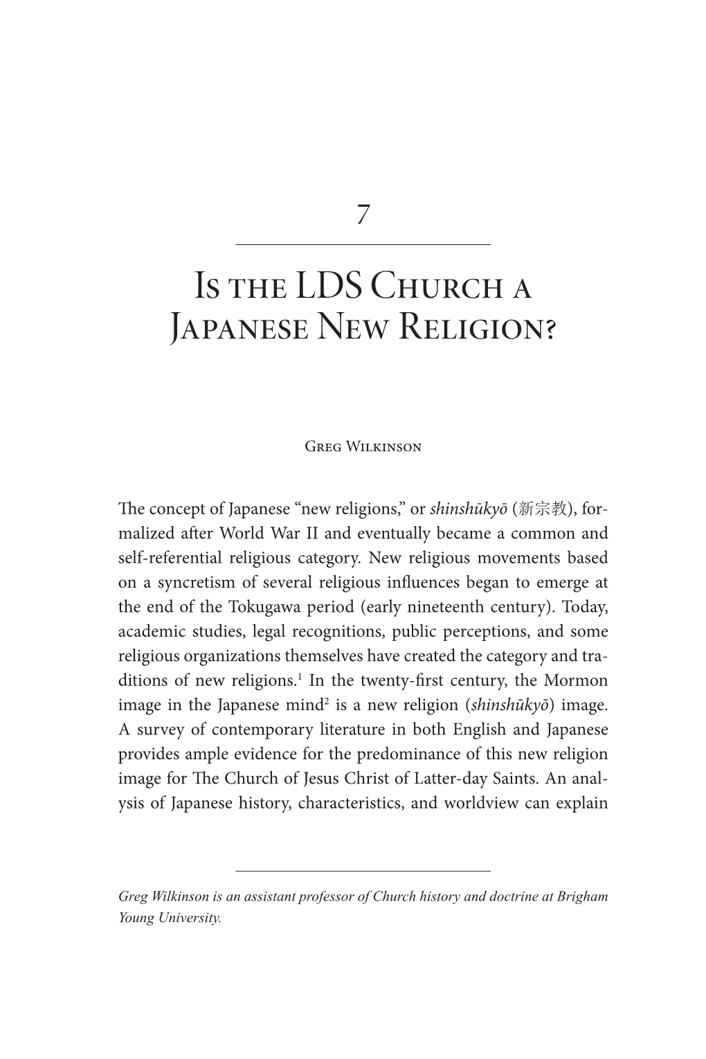 Is the LDS Church a Japanese New Religion?