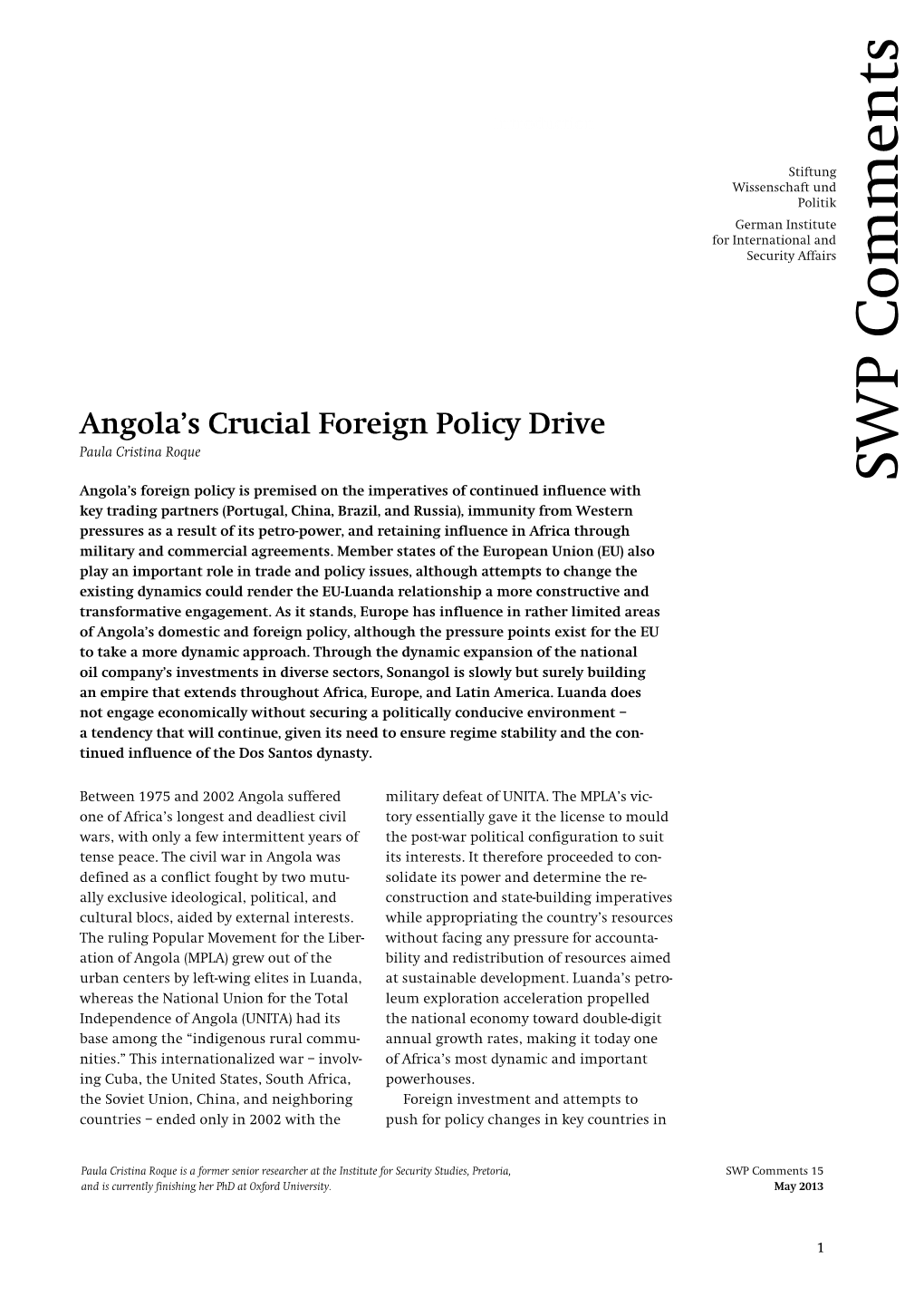 Angola's Crucial Foreign Policy Drive