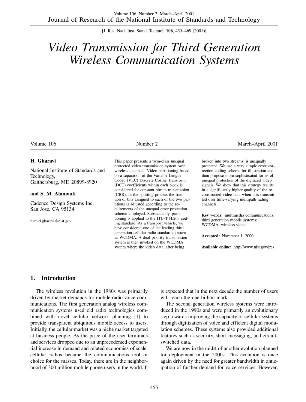 Video Transmission for Third Generation Wireless Communication Systems
