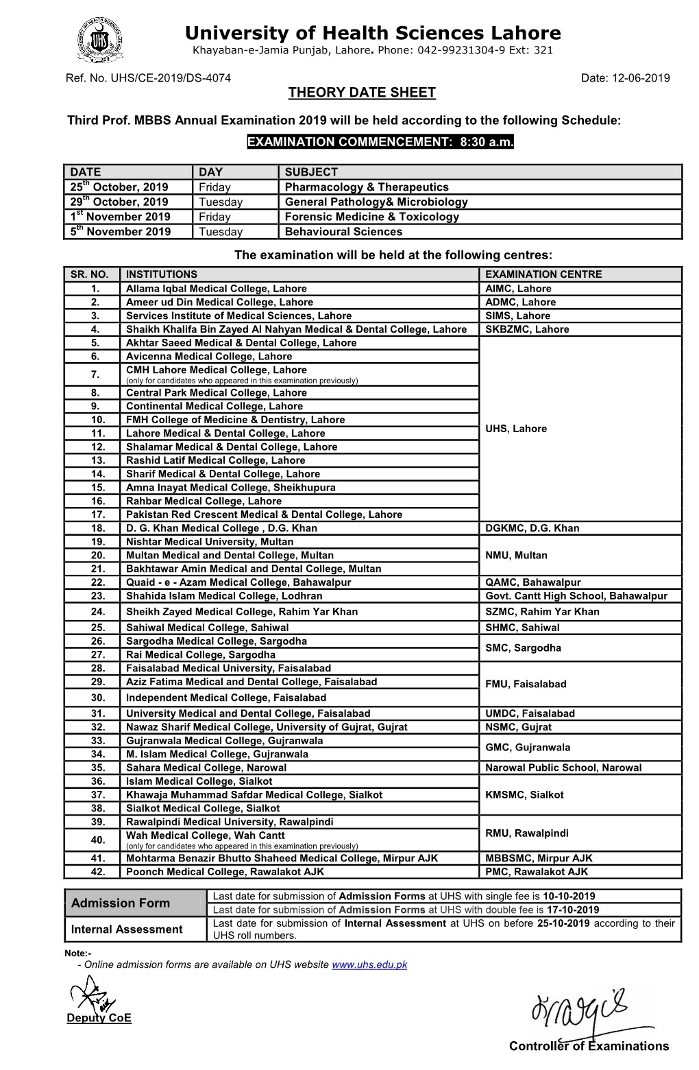 Examinations Department