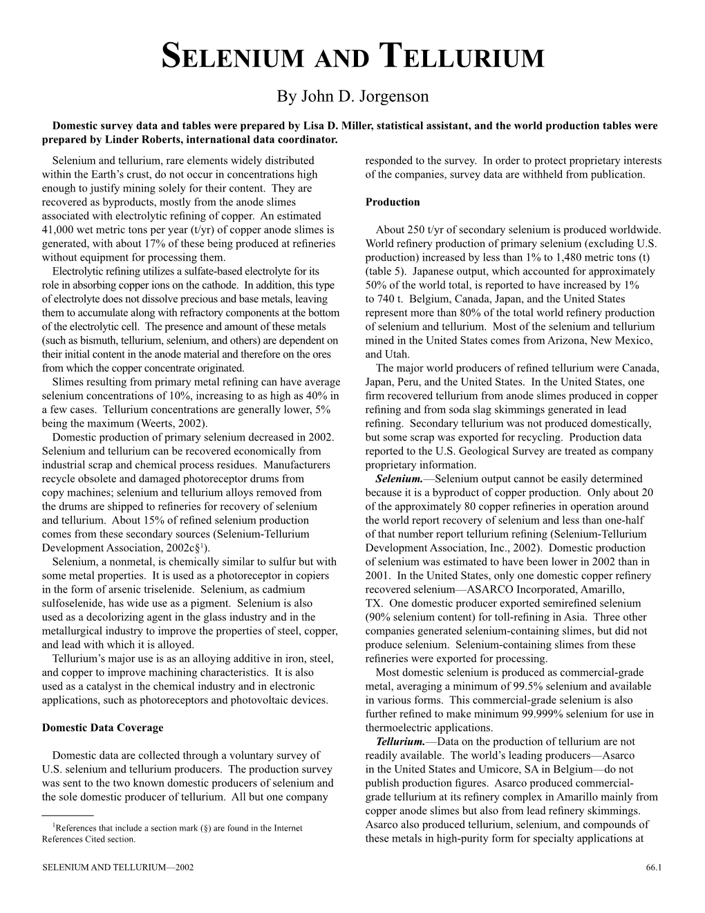 SELENIUM and TELLURIUM by John D