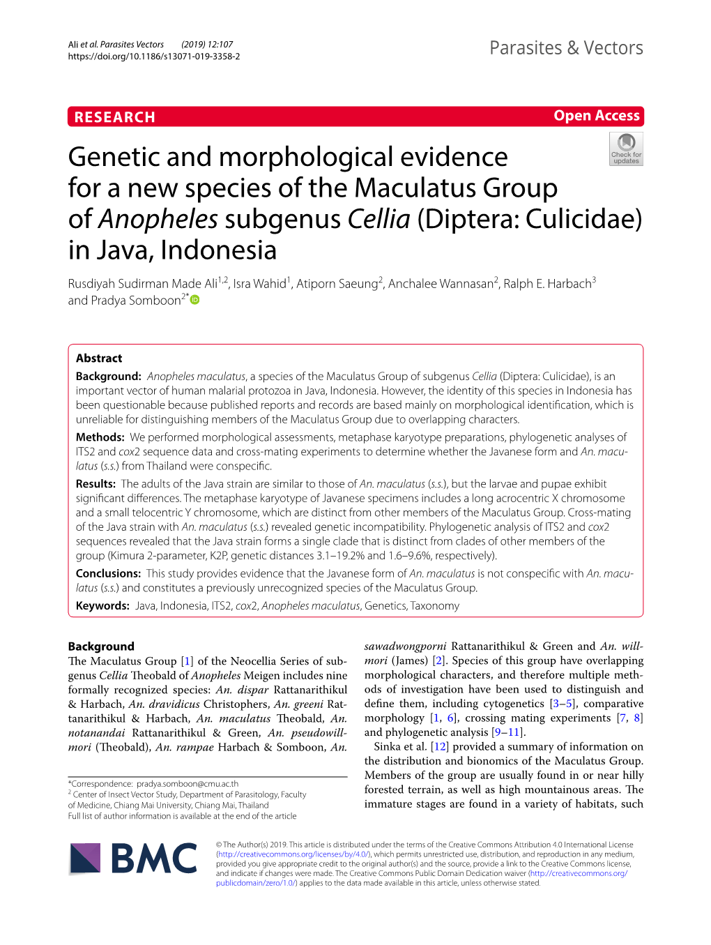 (Diptera: Culicidae) in Java, Indonesia Rusdiyah Sudirman Made Ali1,2, Isra Wahid1, Atiporn Saeung2, Anchalee Wannasan2, Ralph E