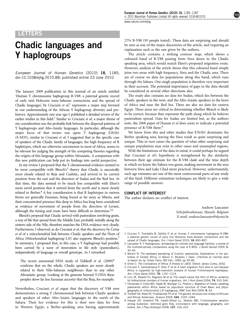 Chadic Languages and Y Haplogroups