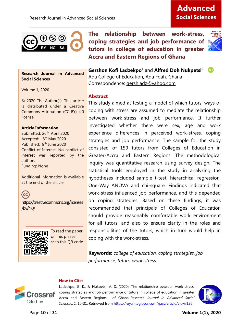 Advanced Research Journal in Advanced Social Sciences Social Sciences