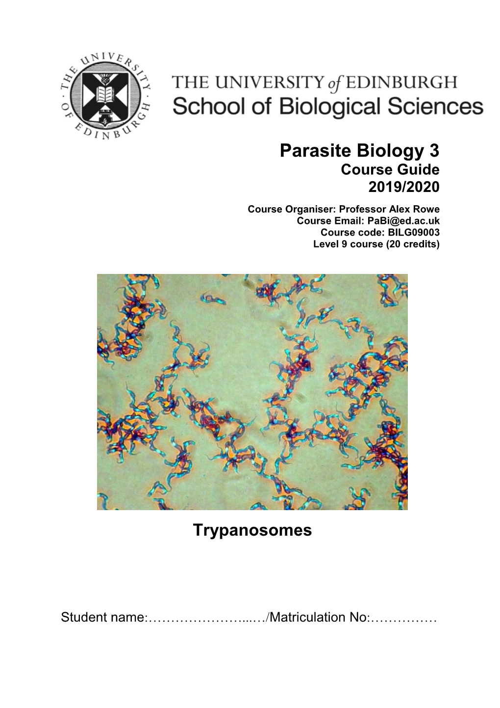 Parasite Biology 3 Course Guide 2019/2020